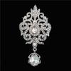 DIEZI Luxury Gold Silver Color Crystal Flower Bridal Brooches for Wedding Women Party Rhinestone Bouquet Water Drop Brooch Pins