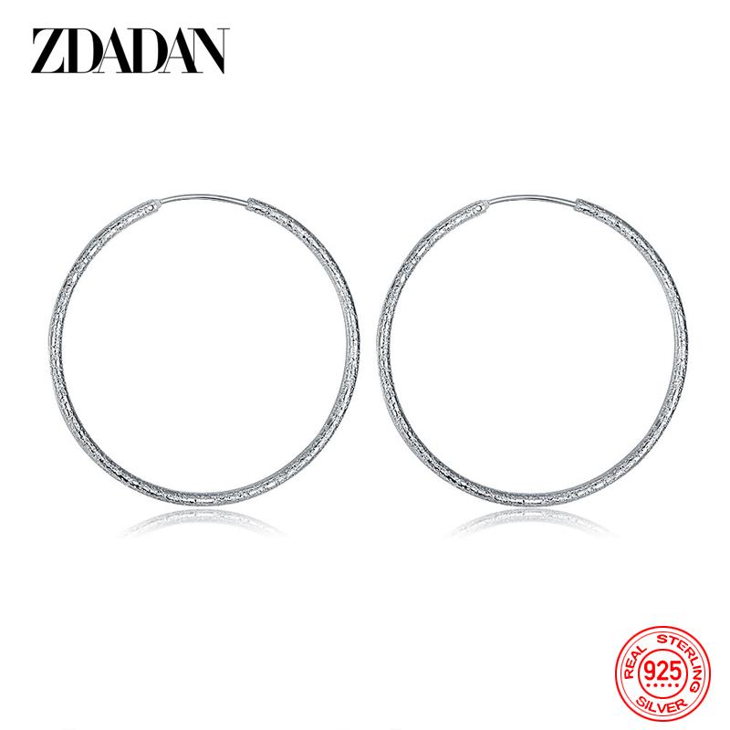 ZDADAN 925 Silver 35/50/60MM Hoop Earrings for Women Fashion Jewelry Gift