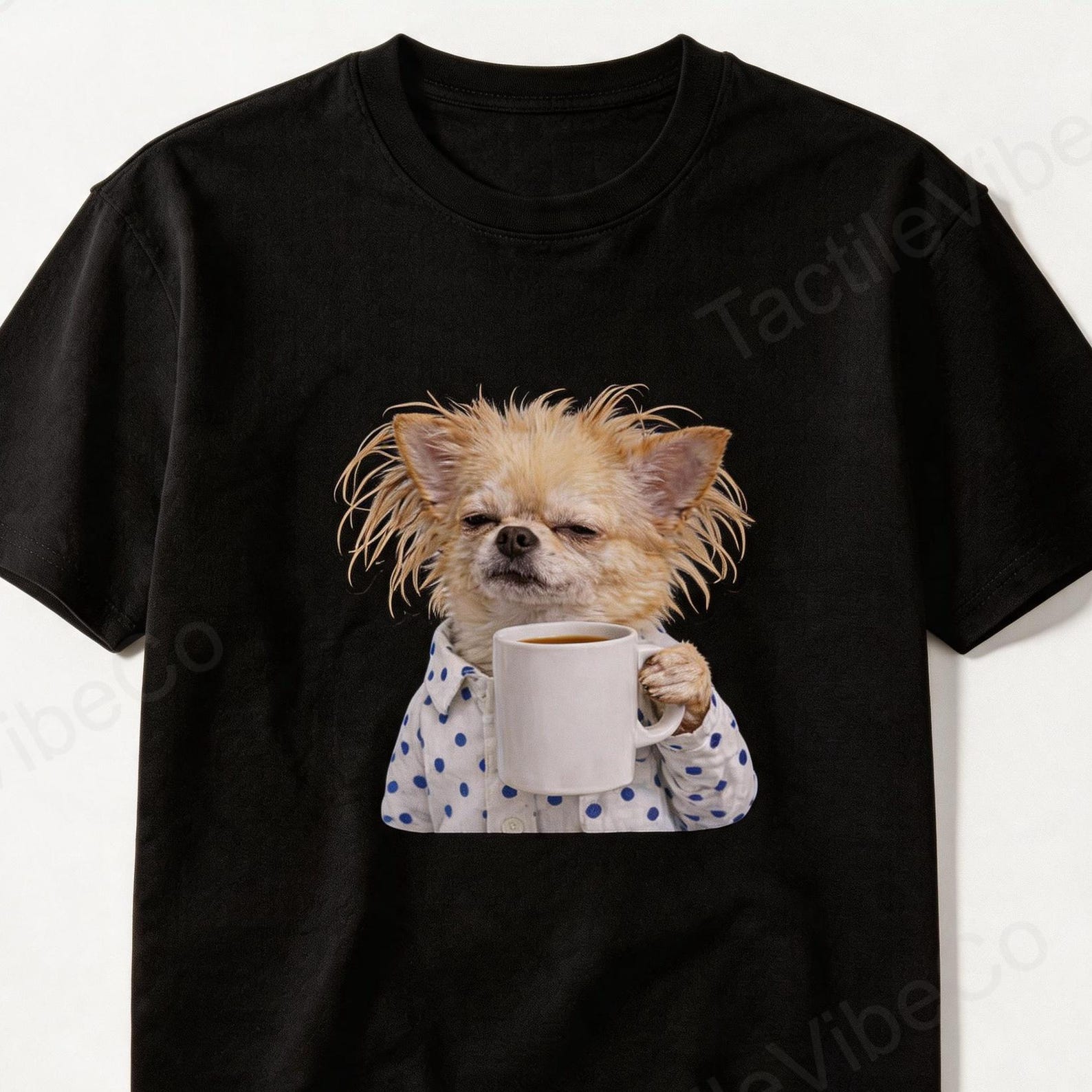 Funny Grumpy Dog Meme Tee, Tired Chihuahua Drinking Coffee T-Shirt, Coffee Lover Dog Lover Shirt, Dog Mom Dog Dad Pet Owner Tee M