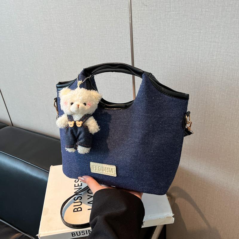 

Премиальная сумка-тоут женская новая популярная джинсовая сумка через плечо модная универсальная сумка-мессенджер сумка-ведро Without pendant чёрный