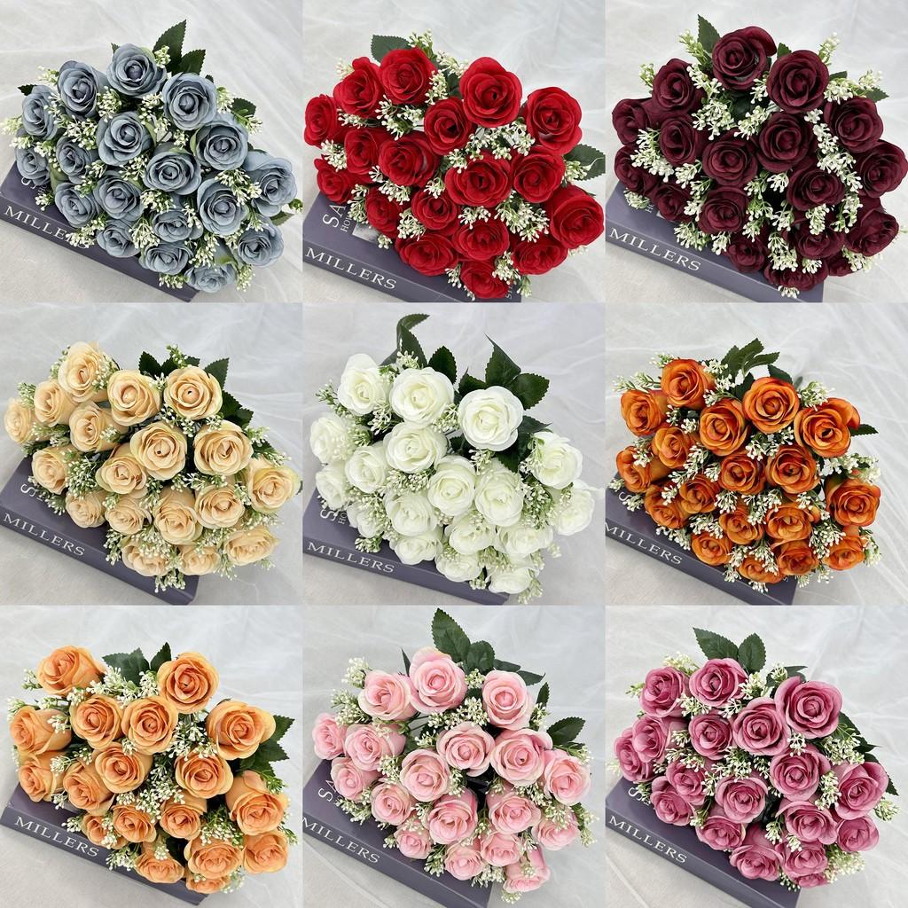 18 Heads Artificial Rose Flower Cluster For Hotel Lobby And Wedding Celebration