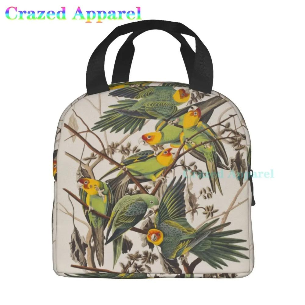 Large Lunch Bag Parrots On Branches Printed Insulated Lunch Box for Women and Men, Portable Lunch Box for Work Picnic Beach