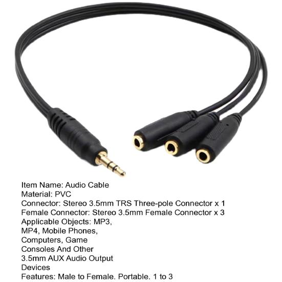 3.5MM Audio Splitter Cable Plated Connector Male to Female 1 Input 3 Output Stereo Jack Adapter Headset Audio AUX Splitter Cord