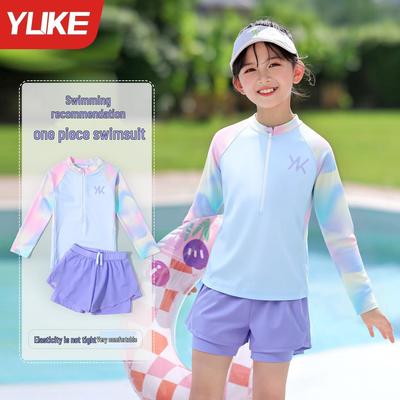 2025 New Style Girls' Sun Protection Two-Piece Swimsuit with Long Sleeves for Kids