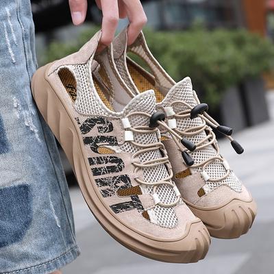 Sandalias de Cuero Genuino para Hombre Verano Suela Blanda Malla Punta Cerrada Zapatos Casuales Deportivos de Playa Talla Grande Transpirables Zapatos Coros Tendencia