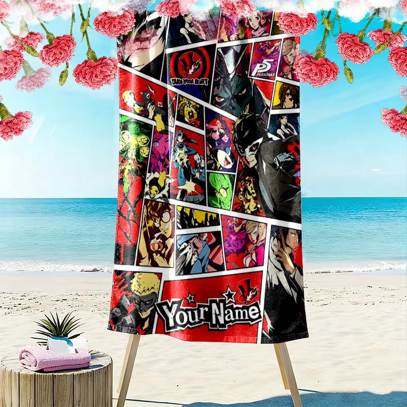 Name Custom Persona 5 Game Print Beach Towel, Large Soft Quick Dry Towel for Beach Camping Swimming