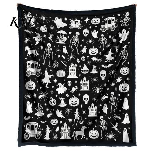 Cozy Bed Throw for Creative Adults Halloween DIY Coloring Blanket, Blanket with Ghost Patterns, Color Your Machine Washable Sofa Own And Kids,
