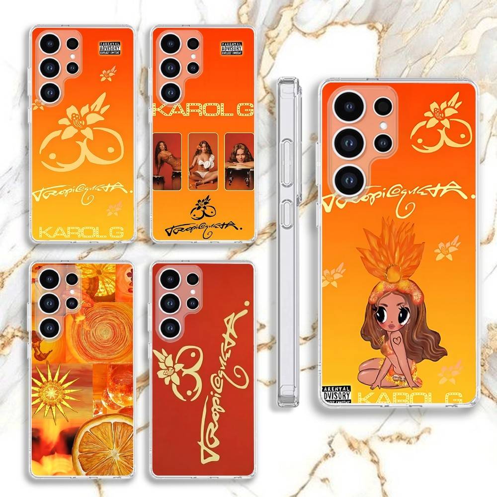 Tropicoqueta Phone Case For Samsung S30,23,21,22,20, FE lite,S10,9,8,7 PIus Note20ultra Soft Transparent K-Karol G Case