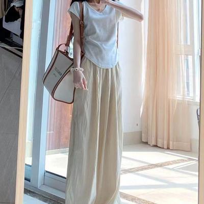 Summer Dopamine V-Neck T-Shirt + High-Waisted Wide-Leg Pants Two-Piece Set