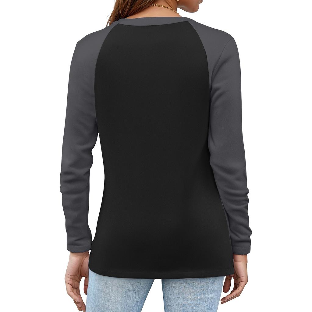 Women's T Shirt Color Block Button Long Sleeve Daily Weekend Fashion Basic V- Neck Regular Top