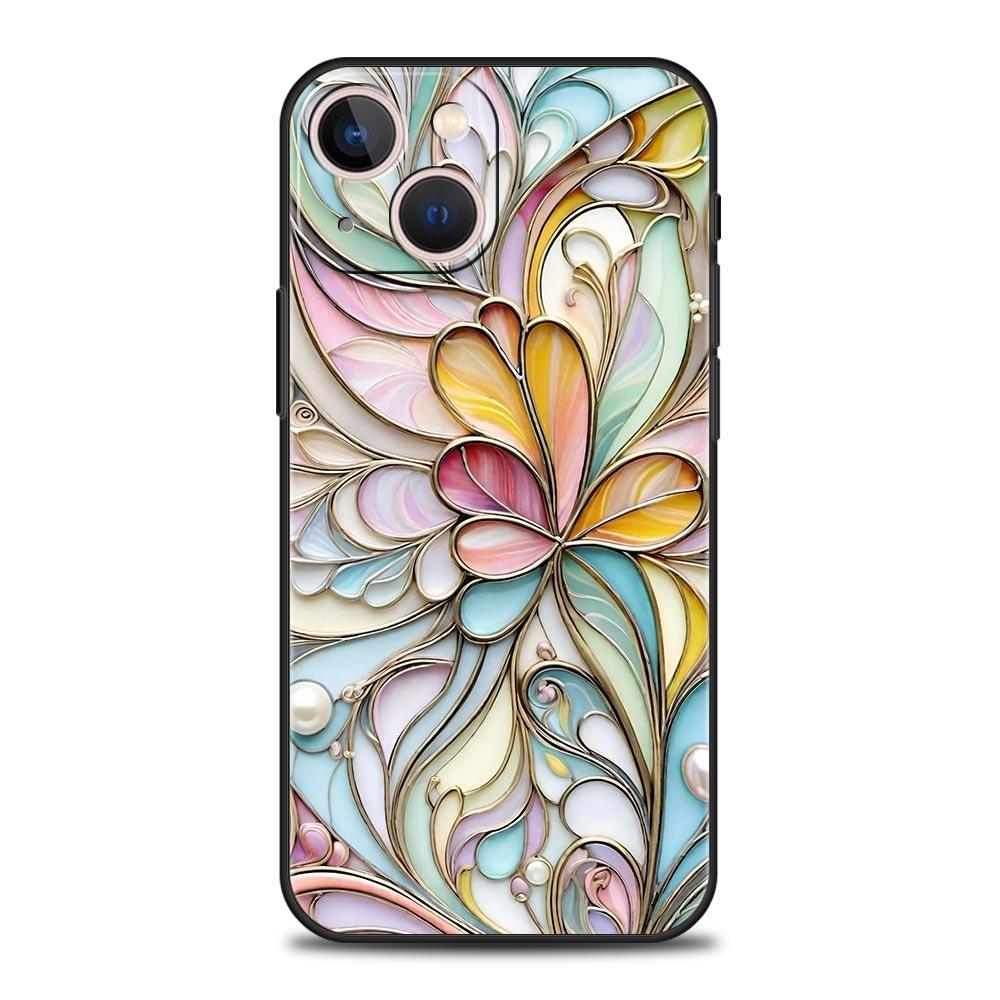Fashion Flower Pattern Phone Case For iPhone 17 16 15 Pro Max 11 12 13 14 7 8 Plus SE 2020 X XR XS Cover Soft Black