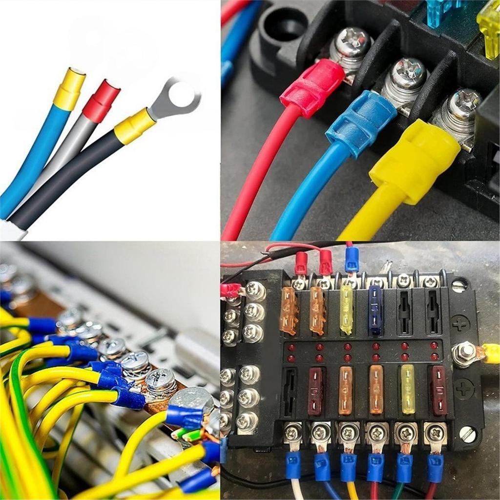 250Pcs Insulated Wire Connectors Crimp Terminal Kit O-Type Wire Lug PVC Round Ring Cold- Pre-Insulated Terminal