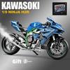 Modellino di Moto da Corsa in Lega Kawasaki H2R 1/9 Diecasts Metallo Modello di Moto da Pista Sportiva Suono e Luci con Spray Giocattoli Regali per Bambini