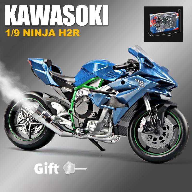 Modellino di Moto da Corsa in Lega Kawasaki H2R 1/9 Diecasts Metallo Modello di Moto da Pista Sportiva Suono e Luci con Spray Giocattoli Regali per Bambini