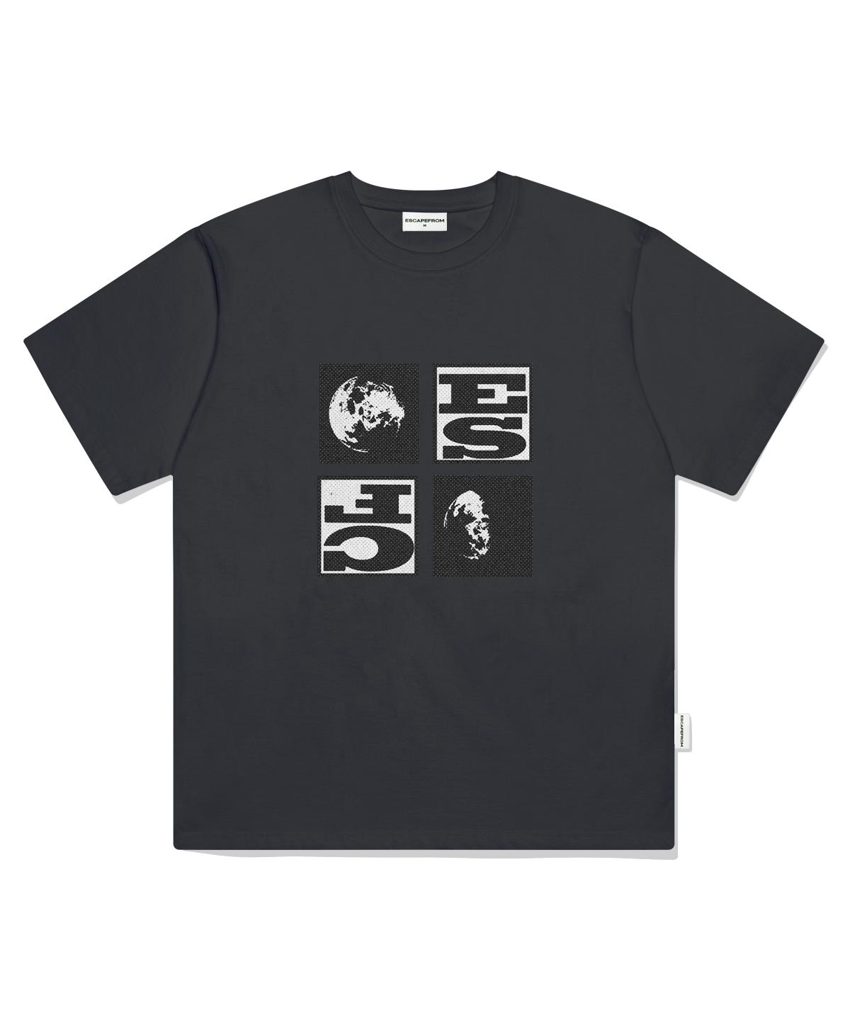Escape From Square Moon Print Oversized Short Sleeve T-Shirt Charcoal M