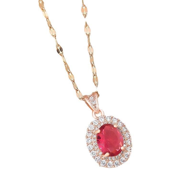 Ruby Necklace Women'S High-End Luxury Trend Court Style Slightly Inlaid Zircon Pendant Collarbone Chain