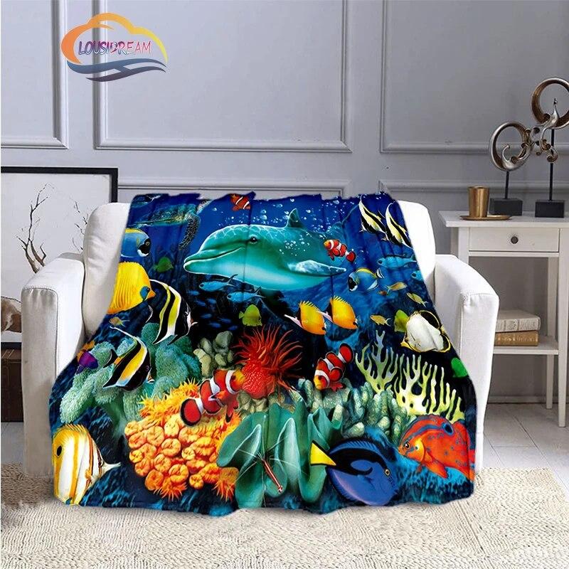 Marine Life Blanket Fashion Marine Organism Oceanic Dolphins Flannel Quilt Cover Travel Bedding Throw Bedspread