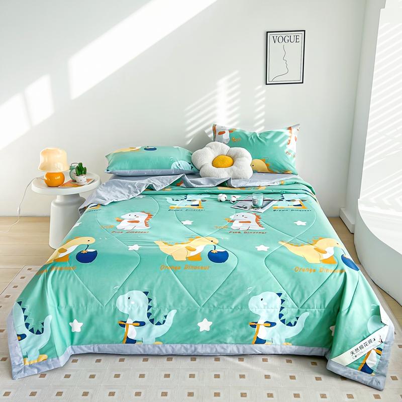 Cartoon Dinosaur Summer Quilt 100% Cotton Skin-friendly Breathable Air Conditioning Quilt Travel Camping Thin Blanket Washable