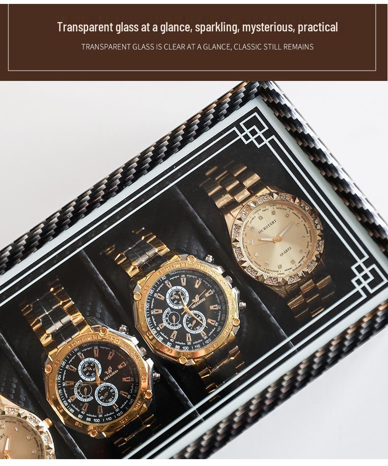 Large Capacity Carbon Fiber Watch Display Box with Transparent Skylight