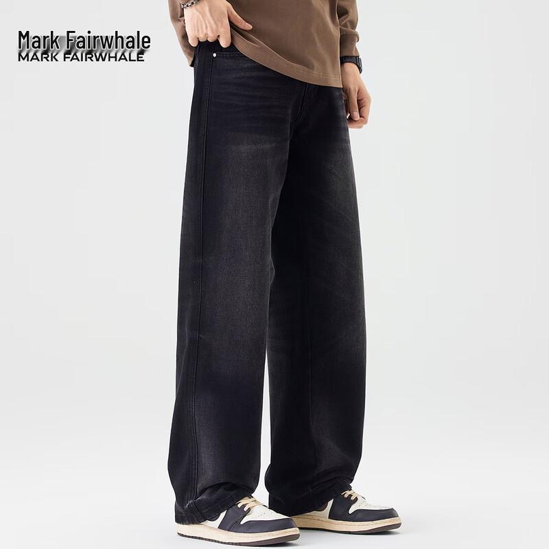Mark Fairwhale Men's American Retro Washed Black Loose Straight Jeans