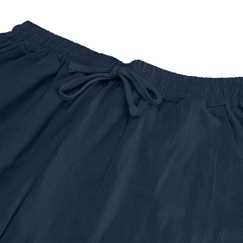 Four Seasons Thin Section Beach Casual Lace-up New Men's Cotton Linen Drawstring Straight Trousers Male