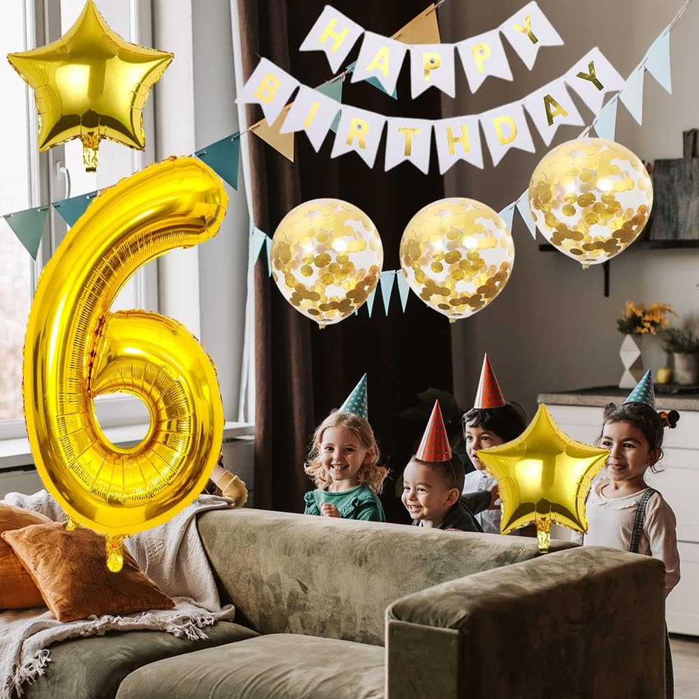 Balloons,12pcs 5th Birthday Party Balloon Decorations Happy Birthday Banner Number 5 Balloon Star Foil Balloon Helium Gold Confetti Balloon Perfect