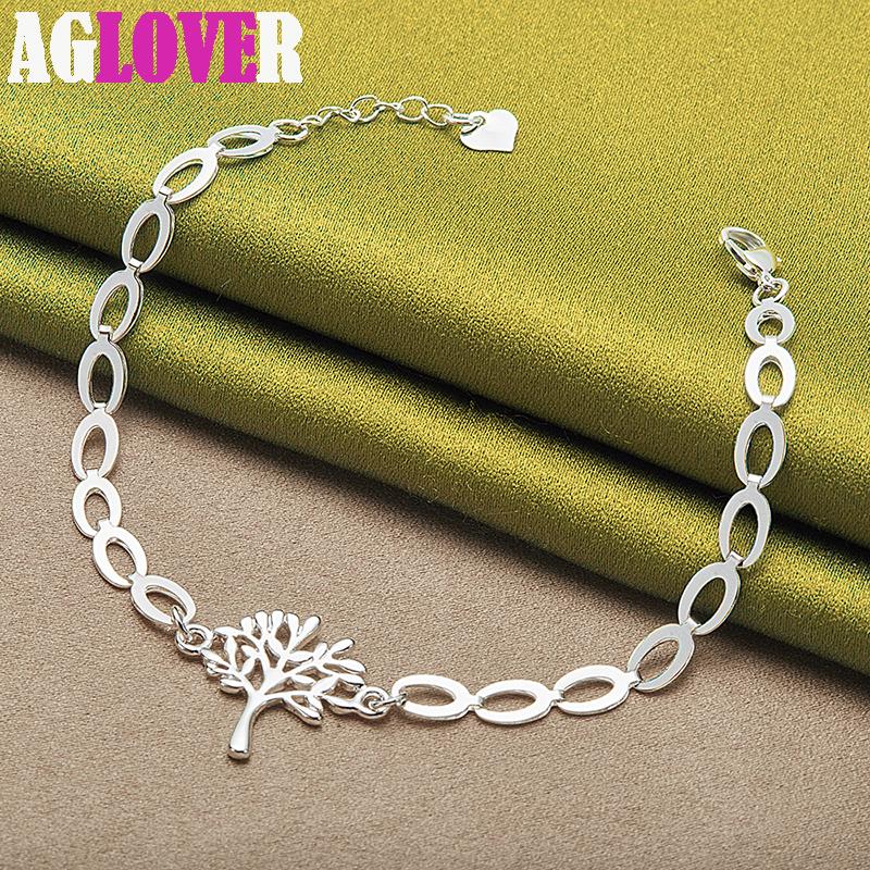 925 Sterling Silver Tree Heart Chain Bracelet Jewelry
