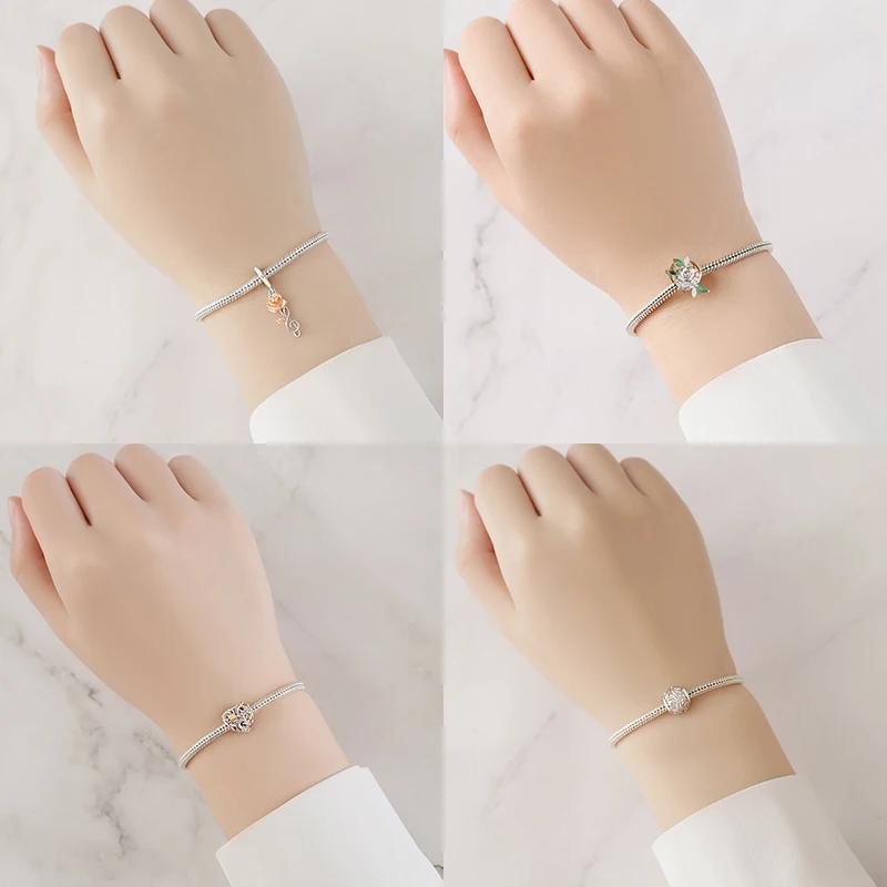 Jubiläen Charm Kupfer Originale Rose Liebesherzen Perle Passt zu Armbändern Halsketten Perlen Schmuck Basteln Schöner Schmuck Geschenke