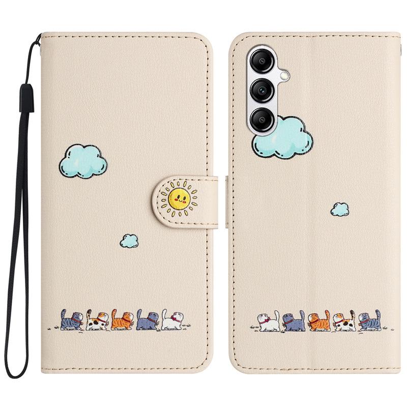 Samsung S24 Plus/iPhone 15 Cartoon Cat Love Heart Leather Flip Case with Card Holder
