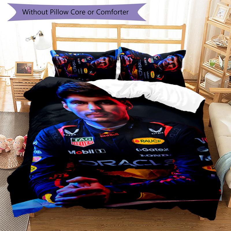 Set di biancheria da letto con motivo M-Max Verstappen per 3 persone, set copripiumino include copripiumino e federe, decorazione perfetta per la camera da letto per tutte le stagioni e regalo