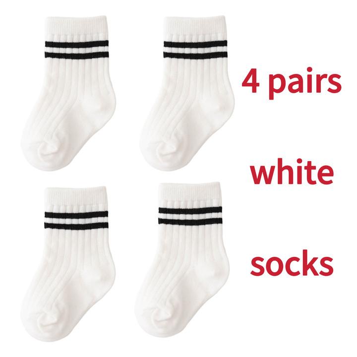 4 Pairs/set Babys Boys Striped Socks Pure Cotton Ribbed Toddler Boys Ankle Socks Pack Soft Kids Accessoies Clothes For 0-5Y Boys