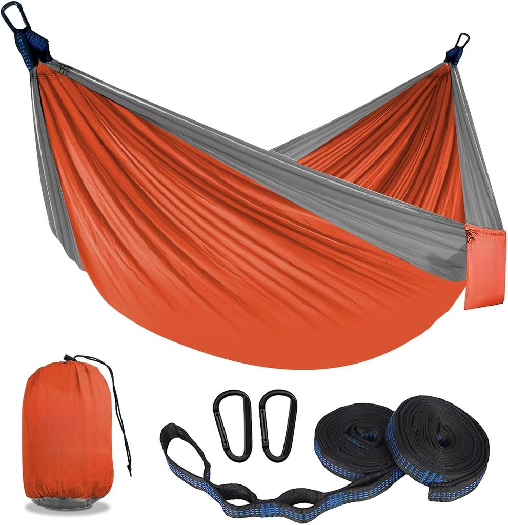 Camping Hammock Double Portable Hammock 210T Nylon with Tree Straps Carabiners Storage Bag for Hiking Beach Outdoor