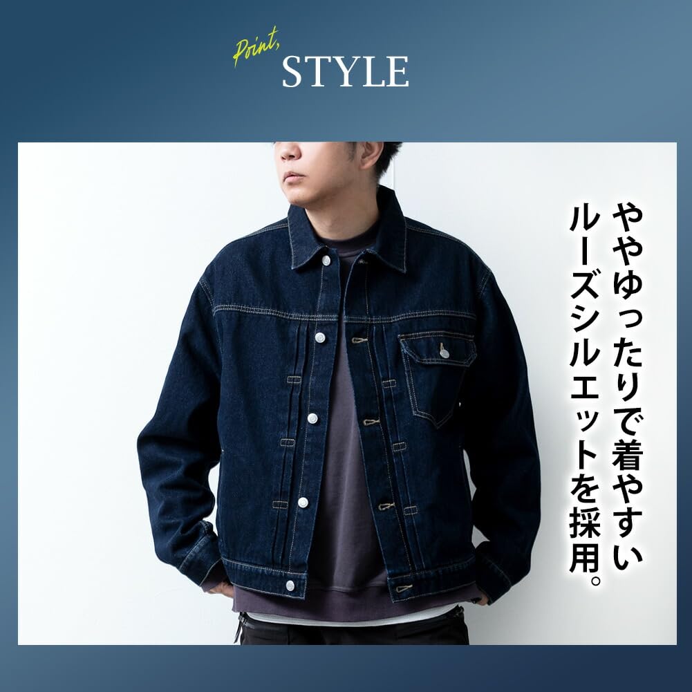 GENELESS Loose Fit Denim Size M Men's Jacket, Blue,