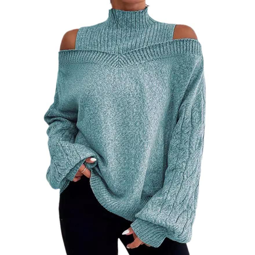 Autumn Winter Off Shoulder Half High Neck Sweater for Women Loose Oversized Knitwear Luxurious relaxed-fit slimming and versatile top