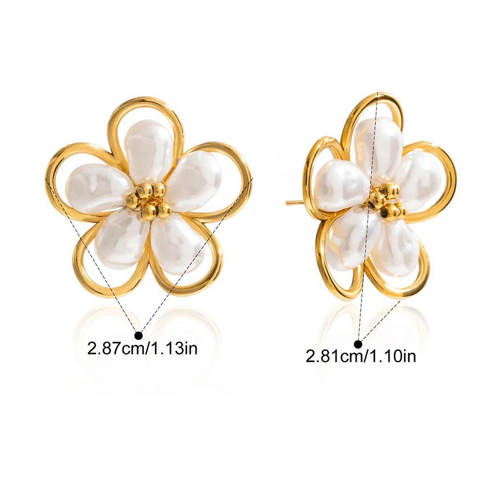 

Trendy Gold Color Metal Pearl Flower Stud Earrings for Women Girl Stainless Steel Elegant Statement Daily Wear Zircon Bijoux золотой