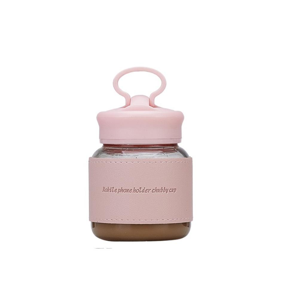 

Новая стеклянная бутылка для воды 300 мл, милый термоизолированный чехол, кружка для соевого молока/кофе с подставкой для телефона, портативный мини-стакан из стекла розовый