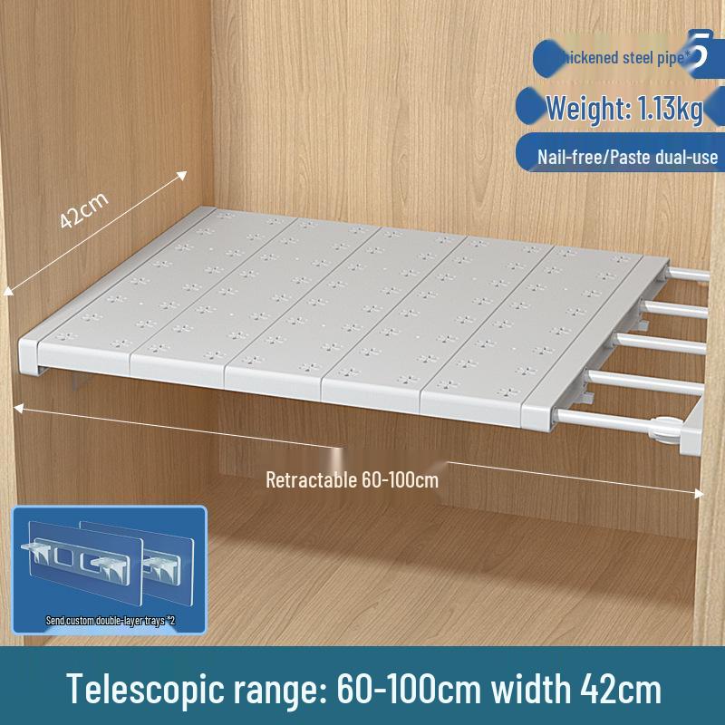 Wardrobe Layered Rack Cabinet Partition: No-Drill Retractable Shoe & Kitchen Storage Divider.