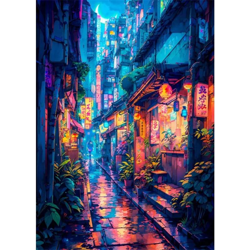 Japanese Street Scenery Cherry Blossom Architecture Canvas Poster Flowers Plants Landscape Wall Art Prints for Modern Home Decor