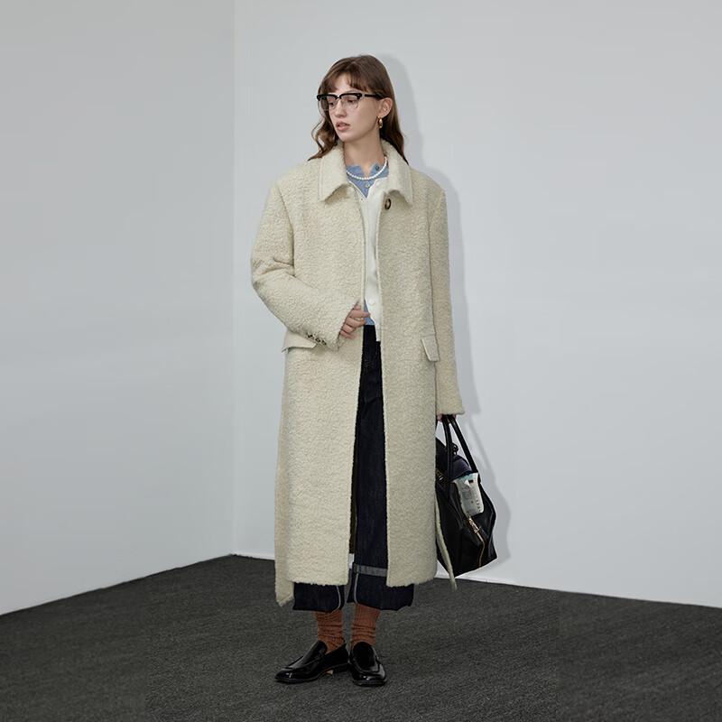 GREEN BELT Women's Lamb Wool Lapel Long Coat