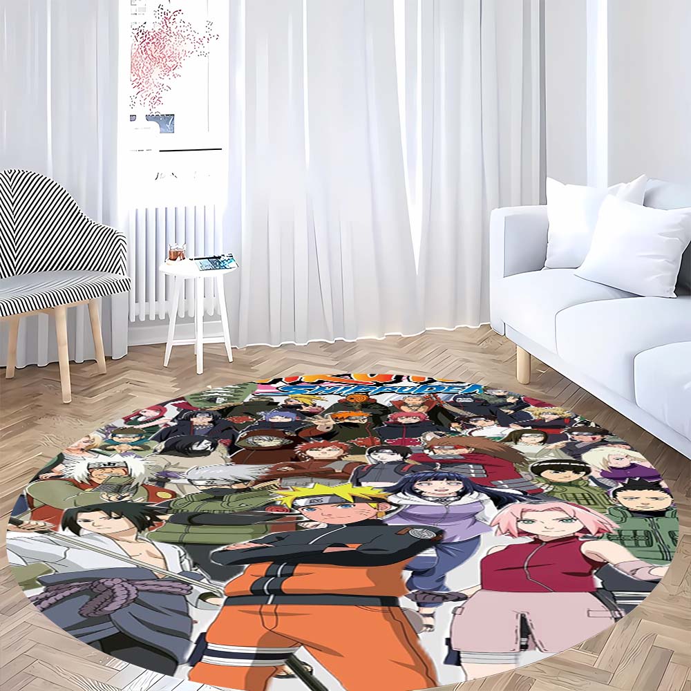 Popular Anime Naruto Circular Carpet Fashion Pattern Soft Plush Rug Non-Skid Mat For Boys Kids Bedroom Living Room Home Decor