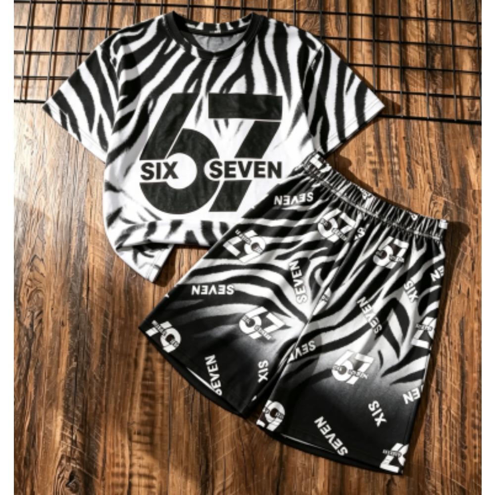 

Fashion Letter 67 Number Printed Men s T-shirt and Shorts 2 Piece Set Summer Street Casual Outdoor Sports Men s and Women s T-shirt Sets XXS