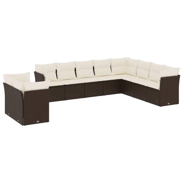 VidaXL Salon de Jardin avec Coussins 10 pcs, Canapés de Terrasse, Ensemble de Meubles de Patio, Mobilier d'Extérieur, Marron 3249702