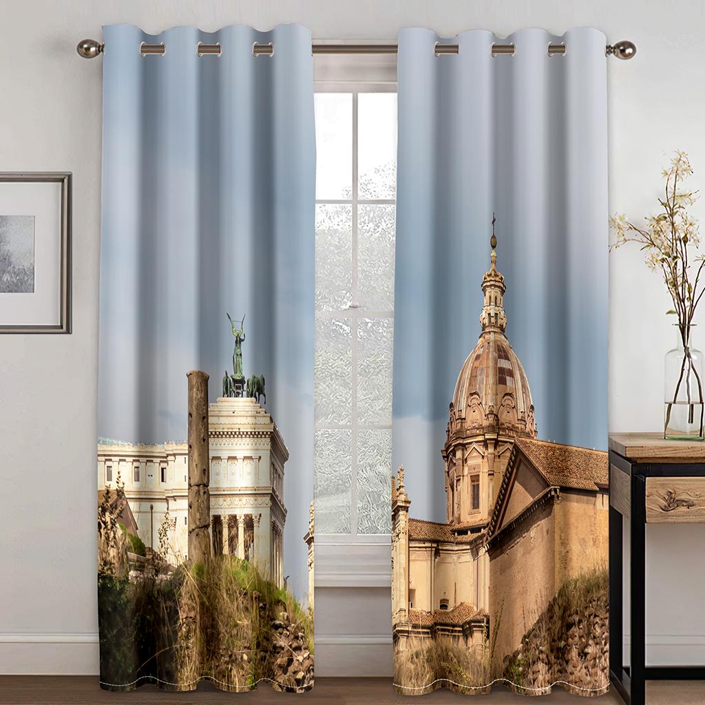 Ancient Greek City Scenery Architectural Drapes 2 Panels Luxurious Livingroom Space Bedchamber Balcony Den Kids Space Kitchen Decoration