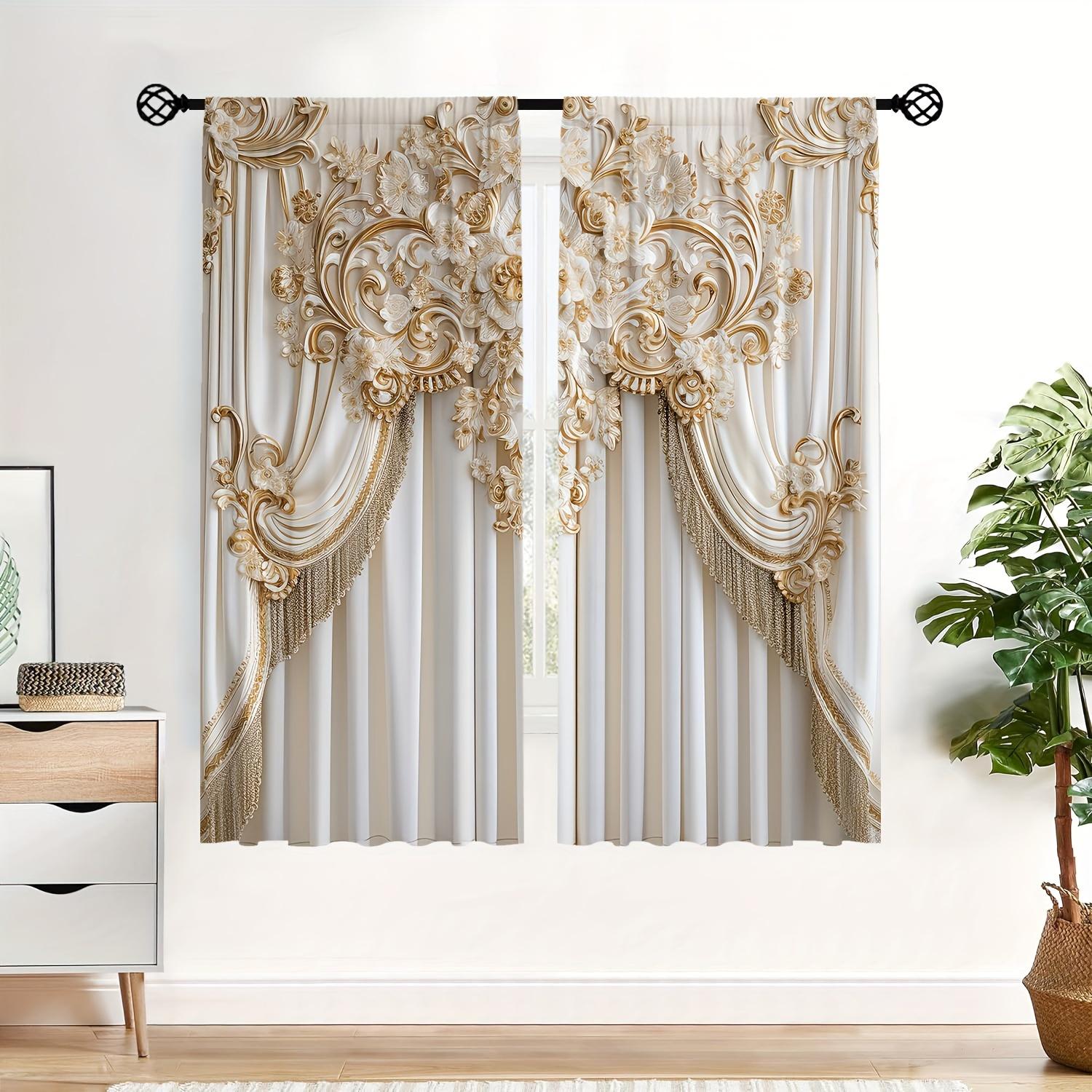 

2 шт. 3D-печатные шторы в европейском стиле - светофильтрация, три варианта подвесных конструкций для гостиной, спальни, офиса, домашнего декора W120H270(CM)x2pcs&Rod Pocket