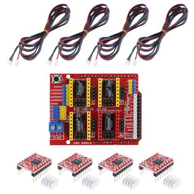1piece CNC Shield V3.0 Extension Board 4pcs A4988 Stepper Motor Driver 4pcs Stepper Motor Cable for 3D Printer / Engraver with 4pcs Heat Sinks