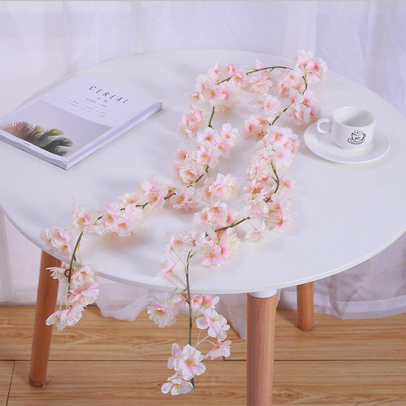 1.8M 135 Head Artificial Cherry Blossom Rattan Hanging Vine Cherry Blossom Flowers Garland for Home Garden Wedding Party Decor