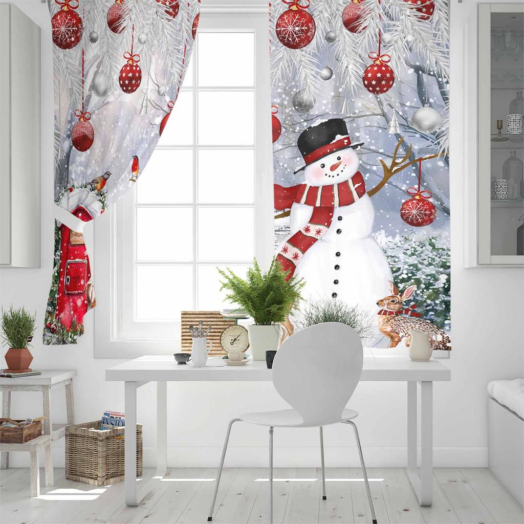 Christmas Snowman Cedar Leaves Deer Rabbit Animal Blackout Curtains For Living Room Bedroom Window Treatment Blinds Drapes