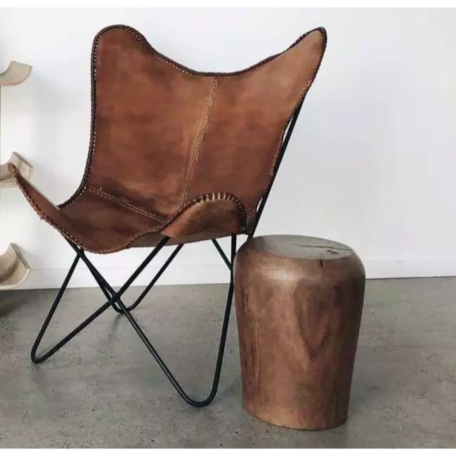 Vintage Handmade Buffalo Leather Butterfly Chair Lounge Accent Relax Arm Chair