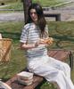Deuloupisumeon Cotton Striped Short Sleeve Collared Knit [Ivory]