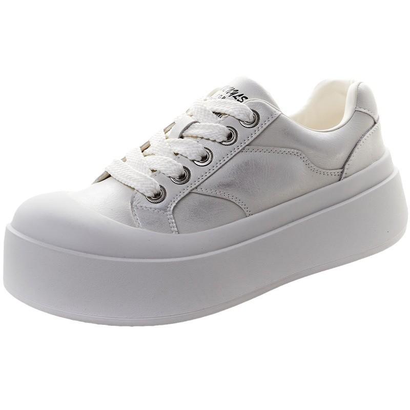 Pantofi casual versatili cu șireturi platformă pentru femei, cap mare, noi de primăvară, adidași din piele lustruită